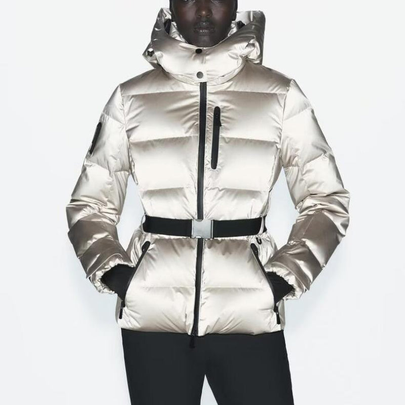 Ski Suit With Belt Stand-up Collar Warm Cotton Jacket