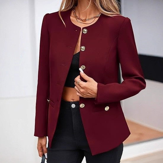 Round Neck Long Sleeve Button Cardigan