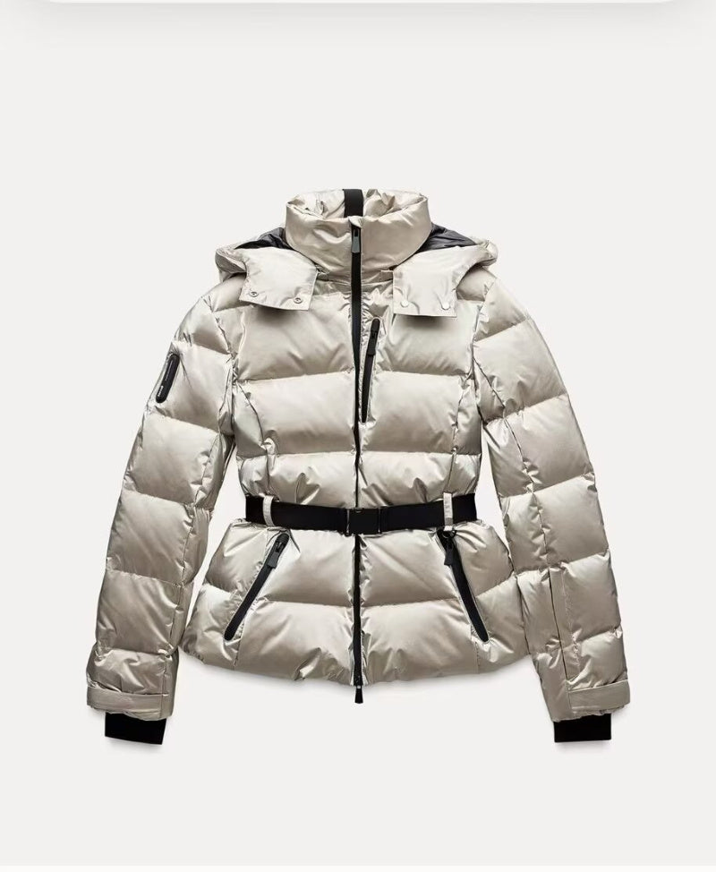 Ski Suit With Belt Stand-up Collar Warm Cotton Jacket