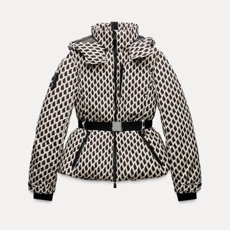 Ski Suit With Belt Stand-up Collar Warm Cotton Jacket