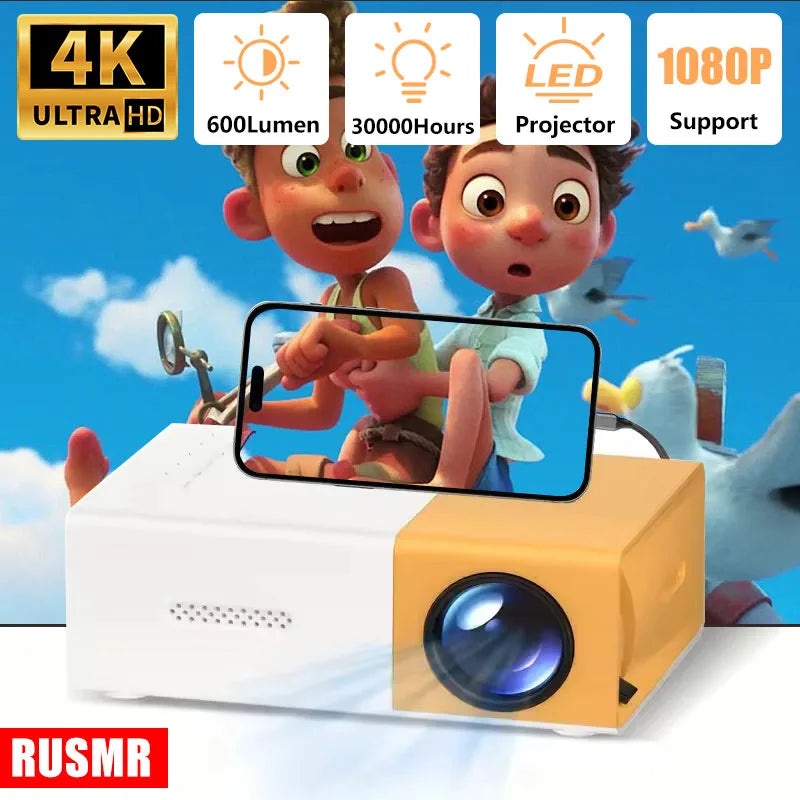 RUSMR New YG300 Mini LED Projector Yg300 Upgraded Version 1000 Lumen 320x240P HDMI-compatible USB Audio Home Media Player