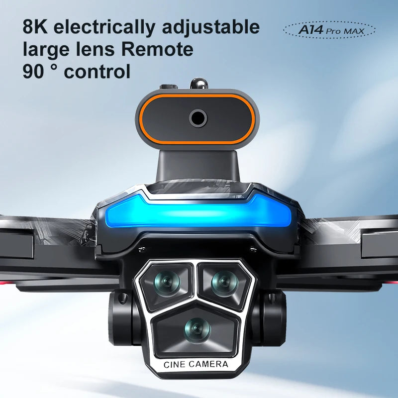 A14Pro Max 8K Drone with GPS & Brushless Motor, Triple Camera EIS, Optical Flow, Obstacle Avoidance, Foldable RC Quadcopter
