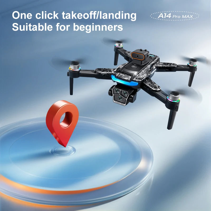 A14Pro Max 8K Drone with GPS & Brushless Motor, Triple Camera EIS, Optical Flow, Obstacle Avoidance, Foldable RC Quadcopter