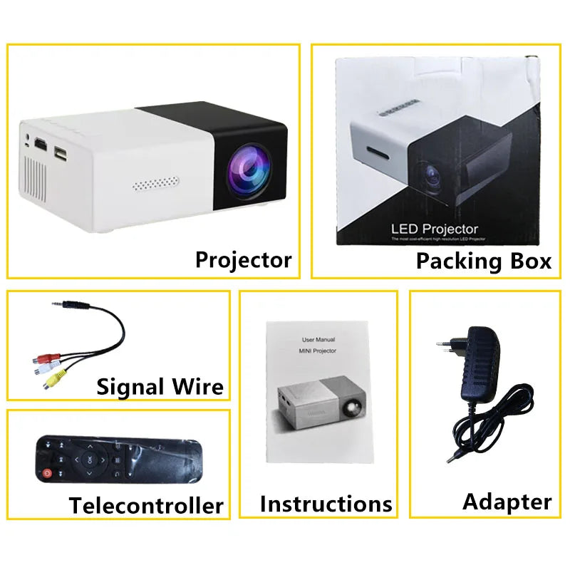 RUSMR New YG300 Mini LED Projector Yg300 Upgraded Version 1000 Lumen 320x240P HDMI-compatible USB Audio Home Media Player