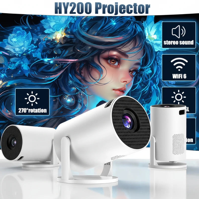 Full HD 1080P HY200 Portable Projector 270 Degree Rotation Technology Android iOS PC Compatibility USB HDMI Input Video