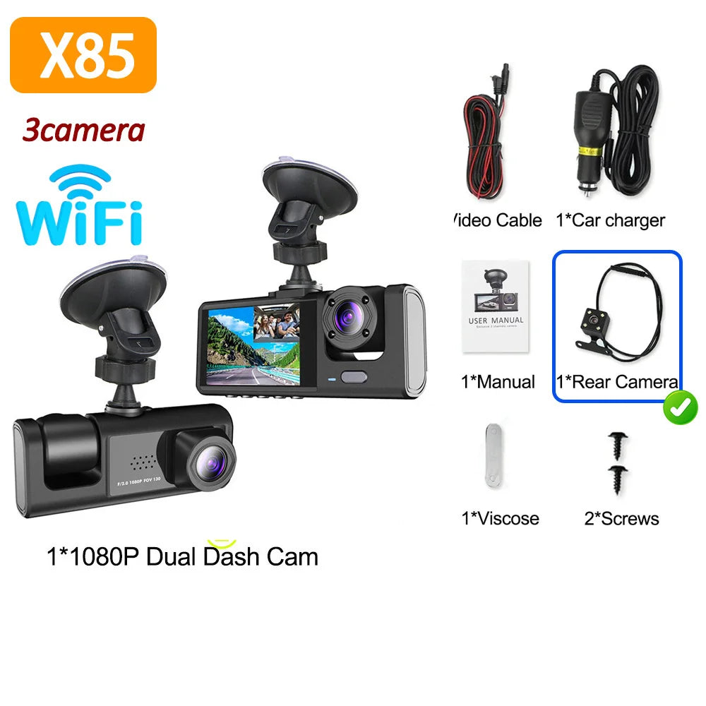 WIFI APP Control Car Dvr 2/3 Channel 1080P Dash Cam for Cars Front Rear View Recorder Video Car Camera for Car Assecories