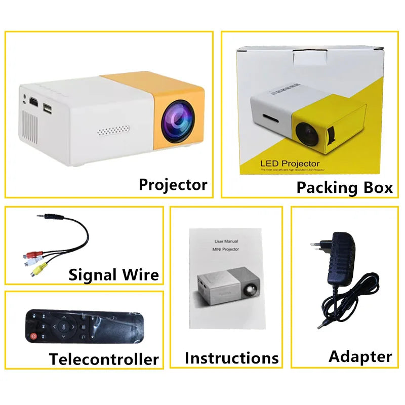 RUSMR New YG300 Mini LED Projector Yg300 Upgraded Version 1000 Lumen 320x240P HDMI-compatible USB Audio Home Media Player