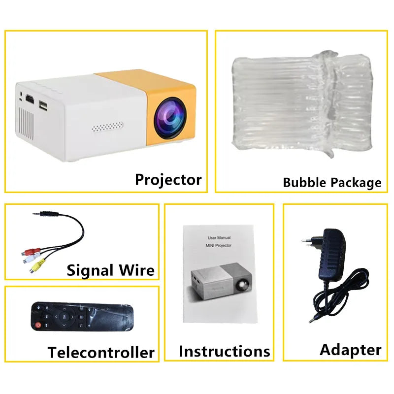 RUSMR New YG300 Mini LED Projector Yg300 Upgraded Version 1000 Lumen 320x240P HDMI-compatible USB Audio Home Media Player