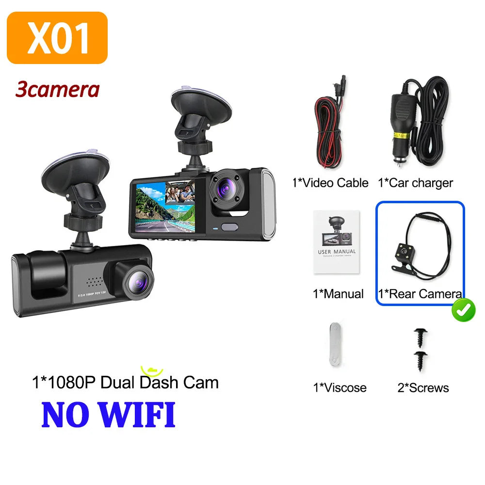 WIFI APP Control Car Dvr 2/3 Channel 1080P Dash Cam for Cars Front Rear View Recorder Video Car Camera for Car Assecories