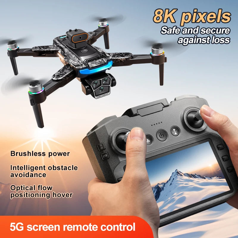 A14Pro Max 8K Drone with GPS & Brushless Motor, Triple Camera EIS, Optical Flow, Obstacle Avoidance, Foldable RC Quadcopter