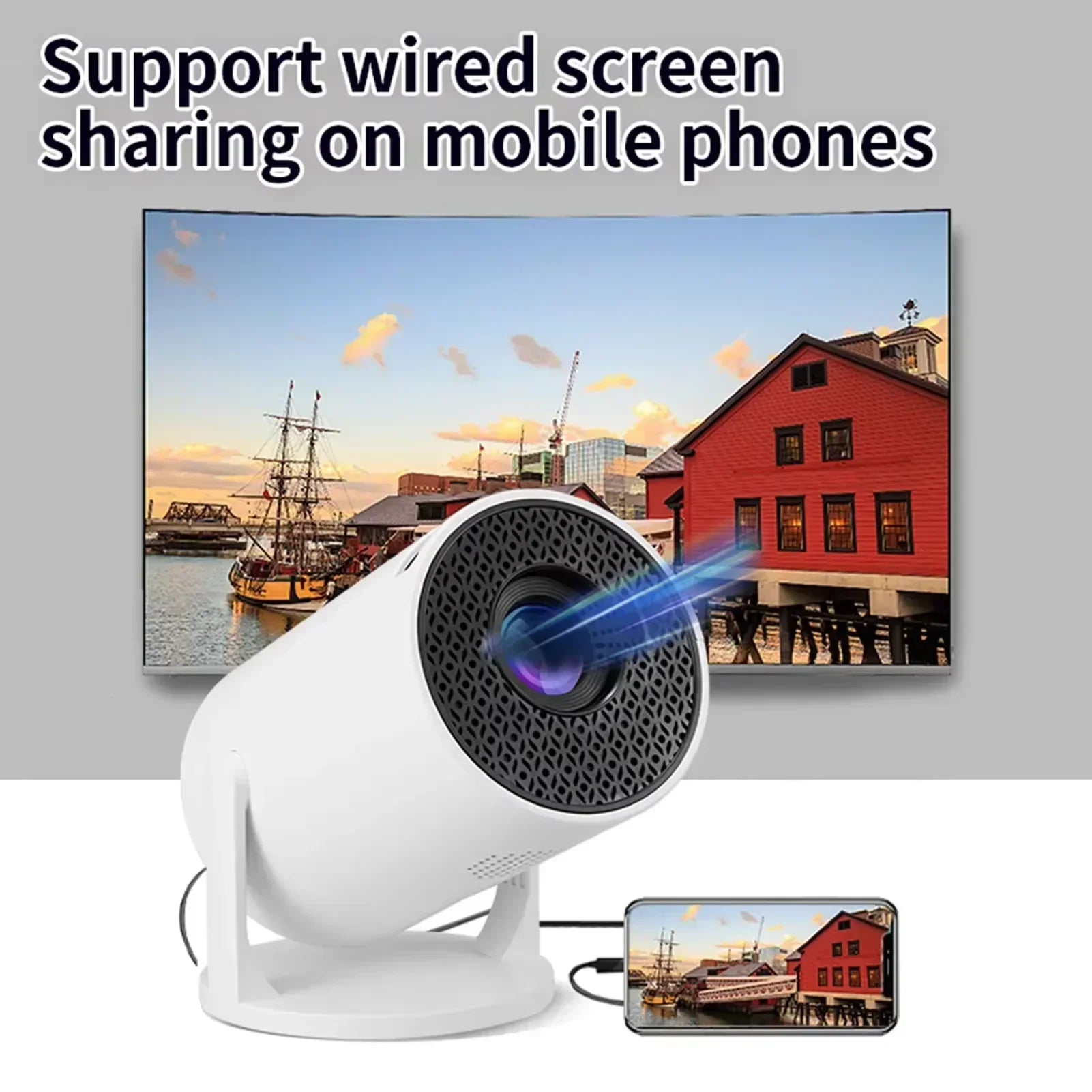 Full HD 1080P HY200 Portable Projector 270 Degree Rotation Technology Android iOS PC Compatibility USB HDMI Input Video