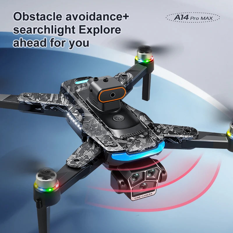 A14Pro Max 8K Drone with GPS & Brushless Motor, Triple Camera EIS, Optical Flow, Obstacle Avoidance, Foldable RC Quadcopter